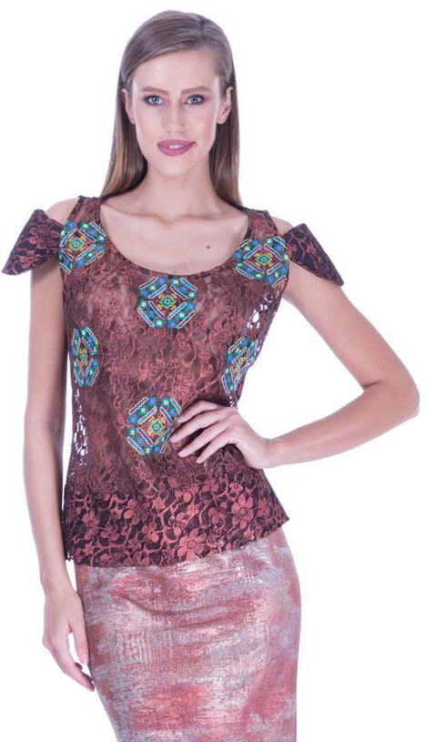 Bluza dantela pictata si brodata  Liza Panait Liza Panait Online Boutique